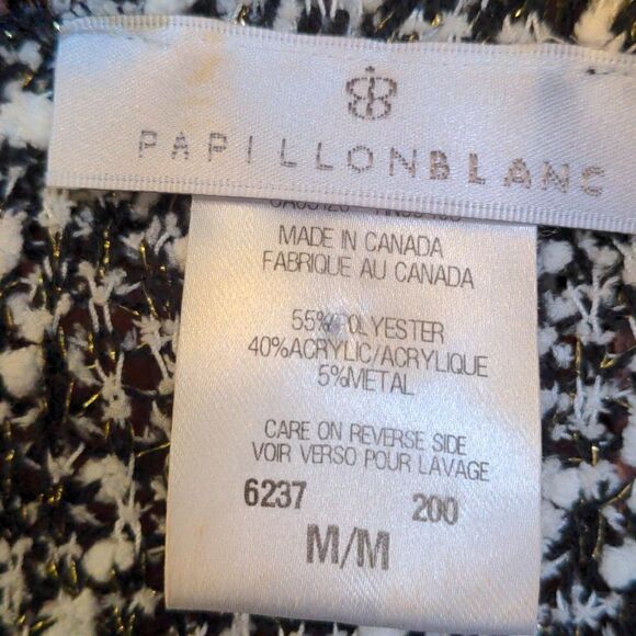 Papillon Blanc Black + White Popcorn Knit Ruffled Cardigan Sweater Sz M - Picture 8 of 9